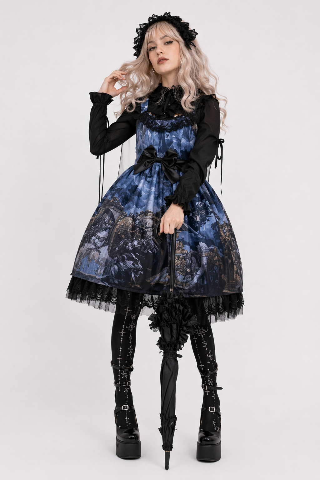 Gothic Lolita Medieval Themed Dress with Dark Victorian Influences Blue