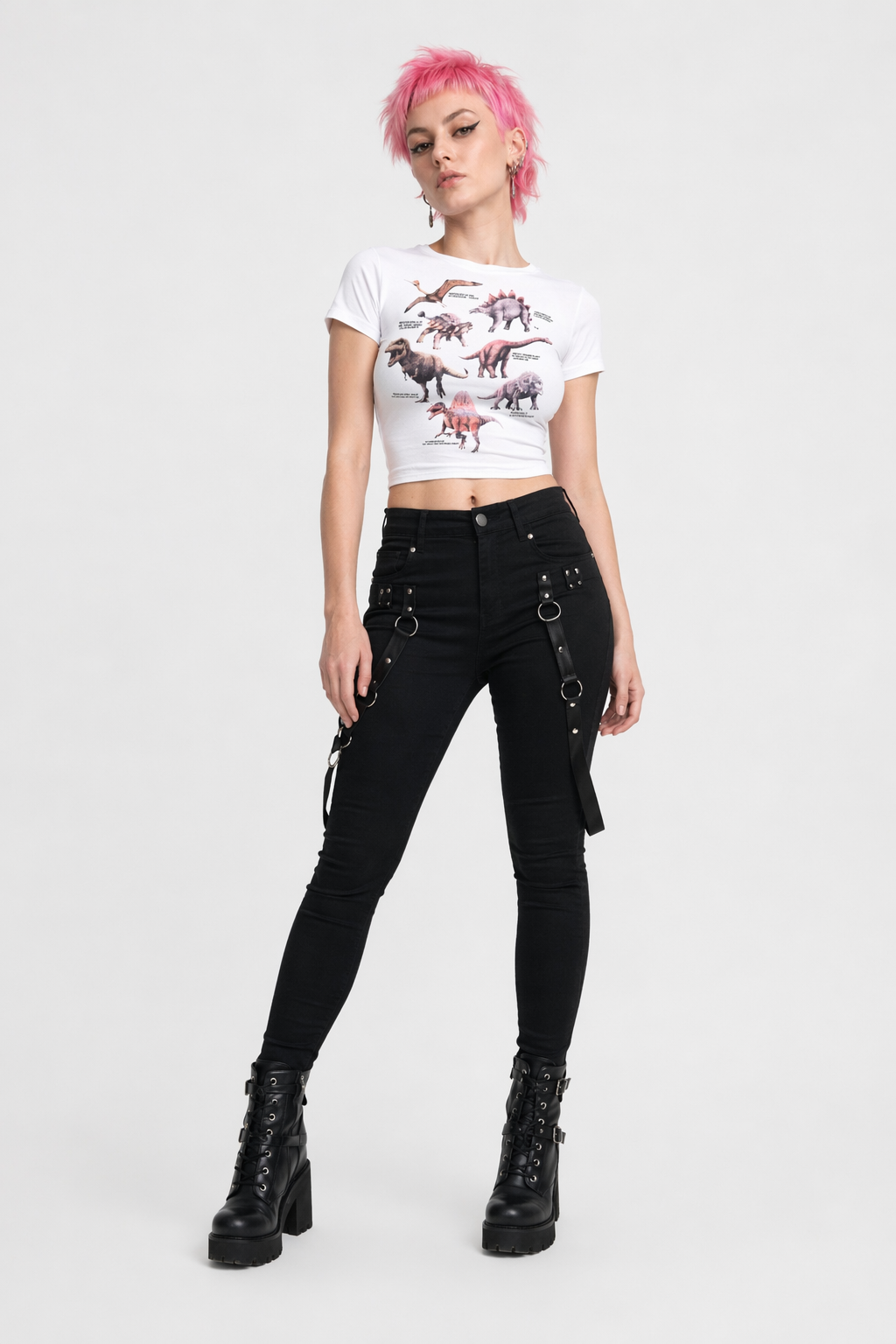 Cute Dino Diagram Infographic Crop Top for Kids Org Instock L