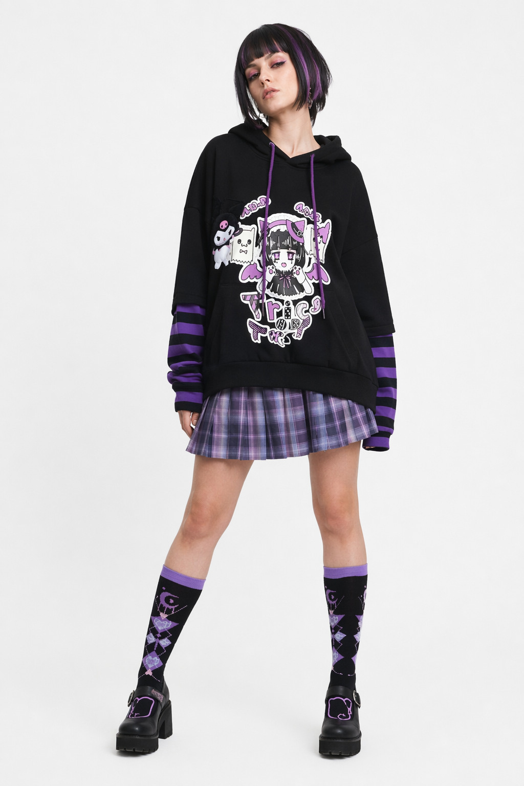 Black and Purple Trick or Treat Inspired Hoodie L
