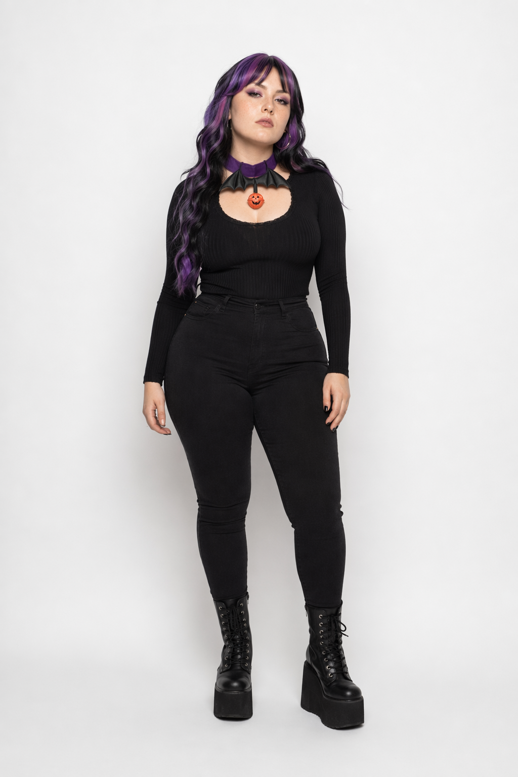 Bold Black and Purple Halloween Chokers with Pumpkins and Bat Wings Purple Bat Wings