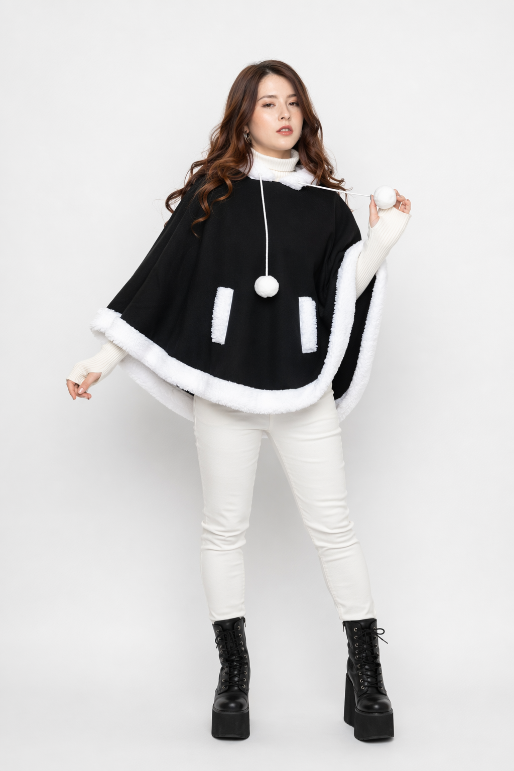 Cozy Kawaii Poncho in Assorted Colors for Daily Snuggles Black
