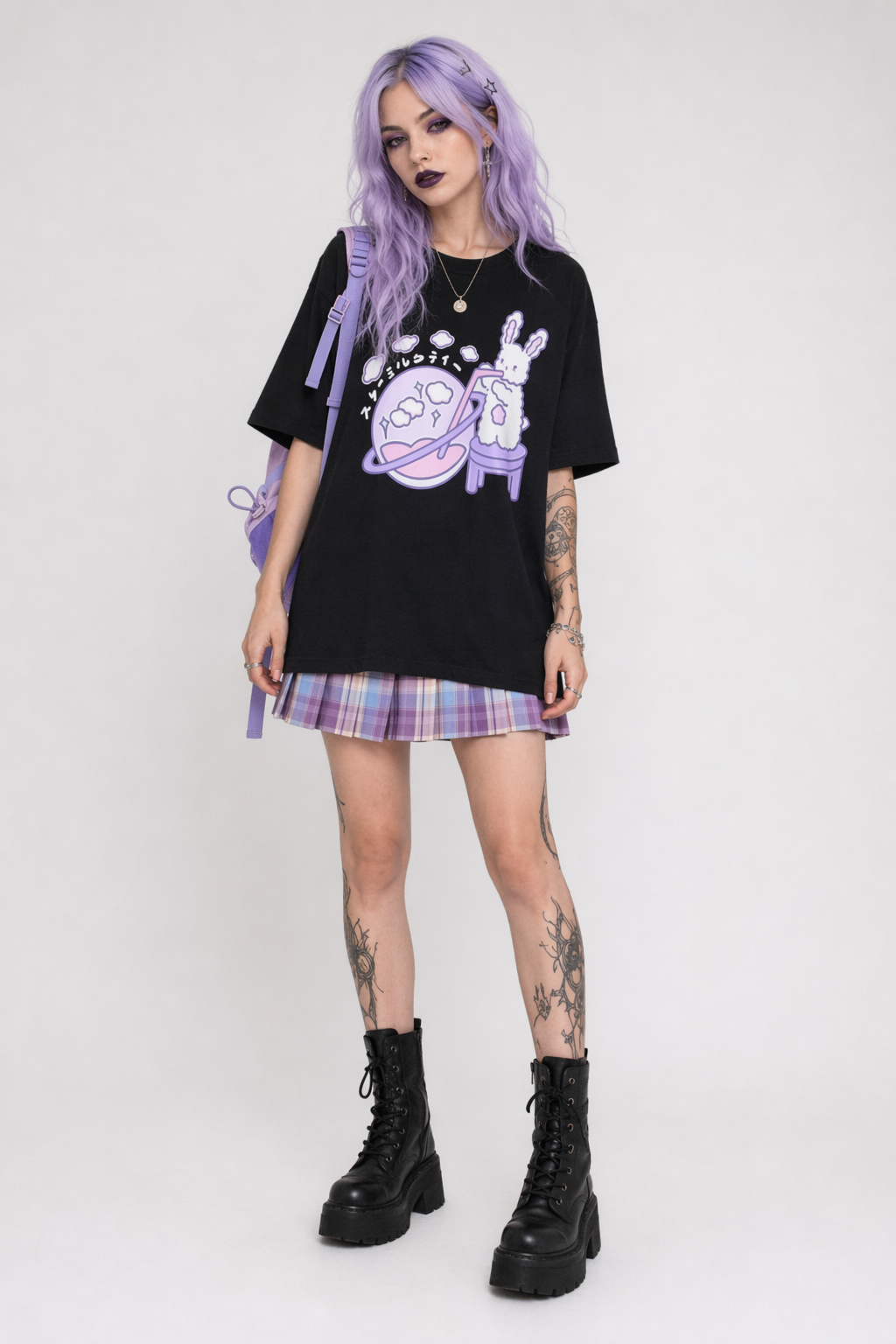 Pastel Goth Galaxy-Inspired Tee 100% Cotton 25 Inch 64 Cm Black