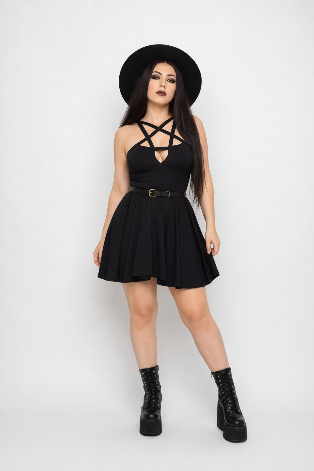 Chic Pentagram Harness Dress for a Gothic Summer Look XL