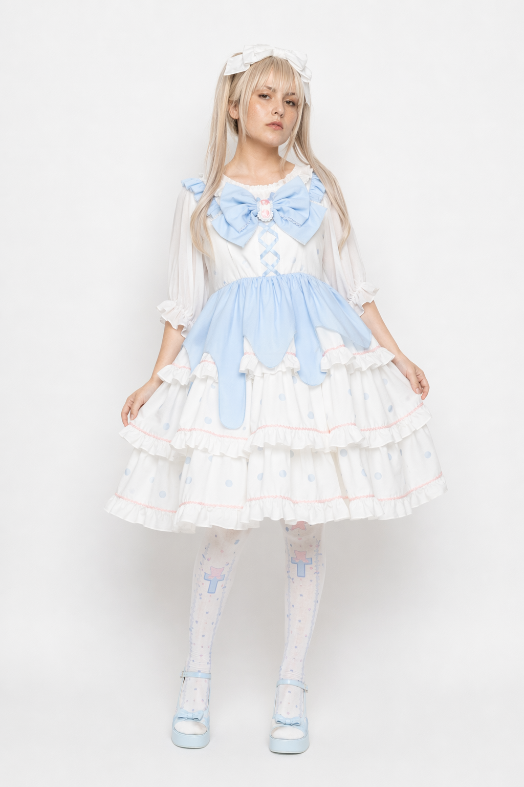 Sweet Pastel Blue Polkadot Lolita Dress with Luxurious Details L