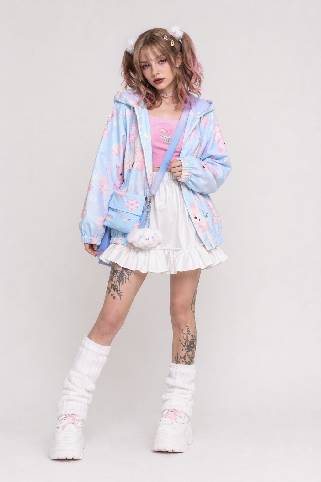 Baby Bear Windbreaker Jacket in Pastel Colors for Kawaii Lovers Sky Blue