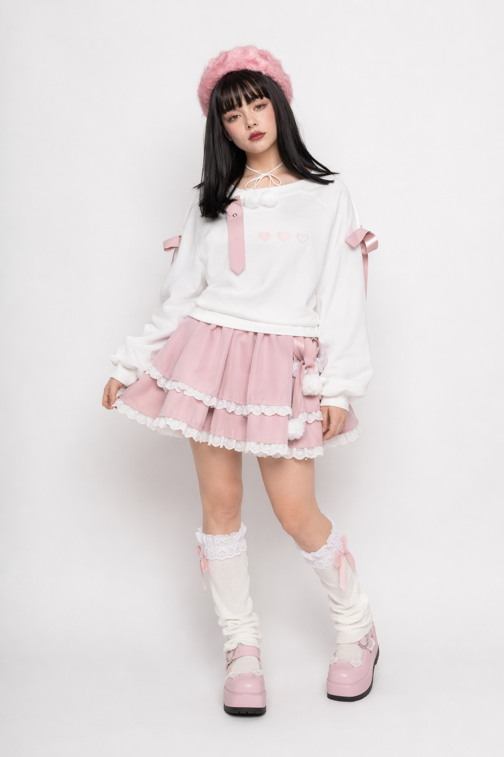 Pastel Goth Surprise Outfit with Heart Top and Layered Skirt Pink Skirt