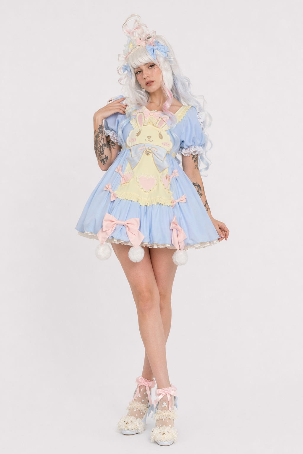 Pastel Easter Bunny Lolita Dress for Kawaii Fashion Lovers Blue