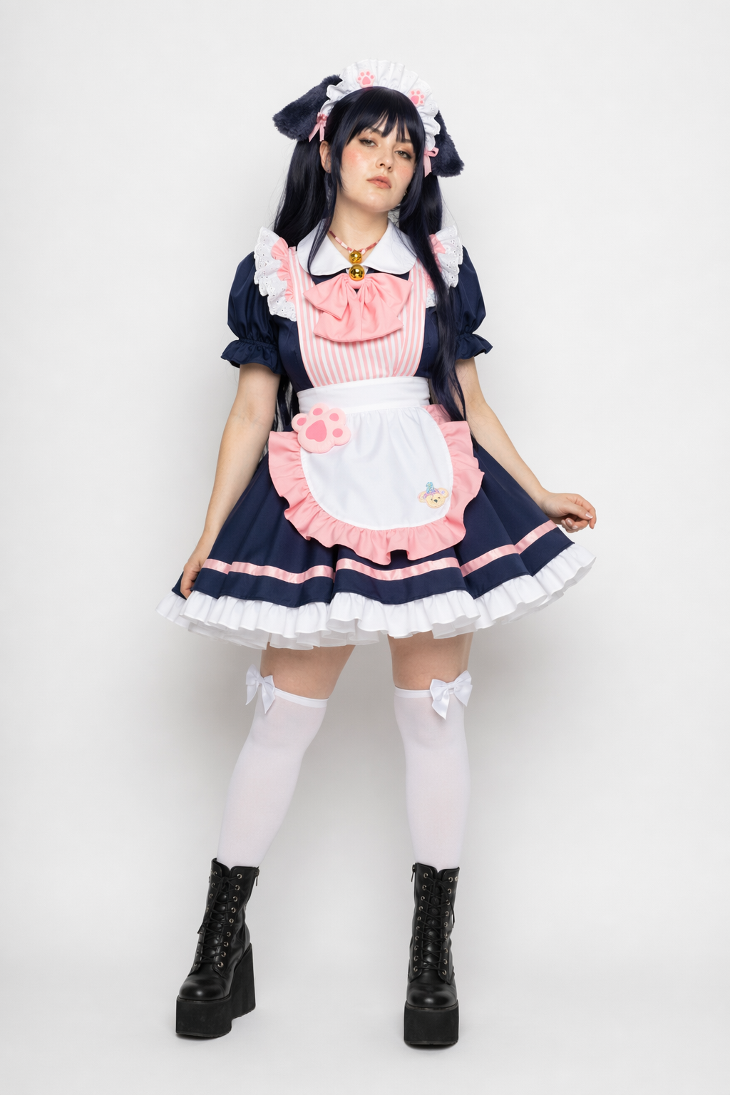 Navy Blue Puppy Inspired Ruffled Maid Cosplay Set Default