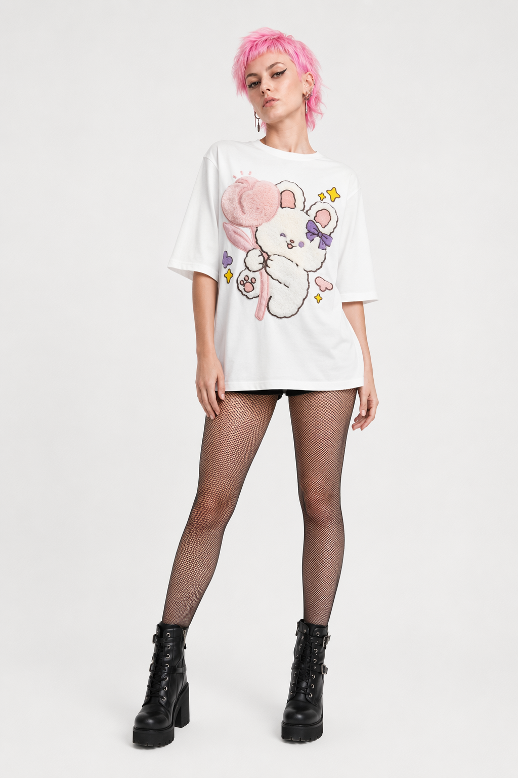 Tulip Bunny Fluffy Tee for Adorable Spring Style White
