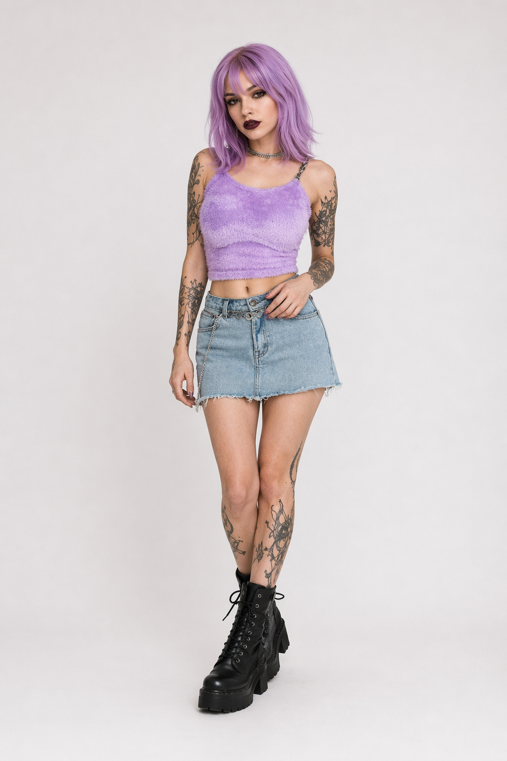Adorable Purple Faux Fur Crop Top for Cozy Princess Vibes S