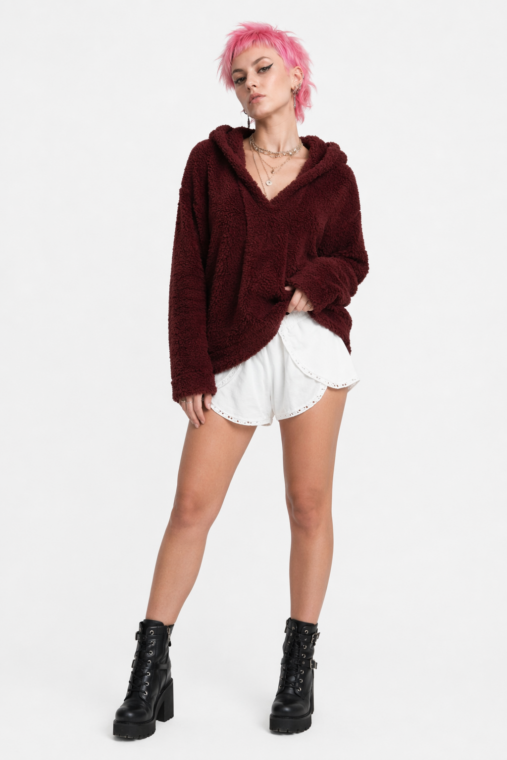 Ultra-Soft Furry Hoodie for Cozy Comfort wine red