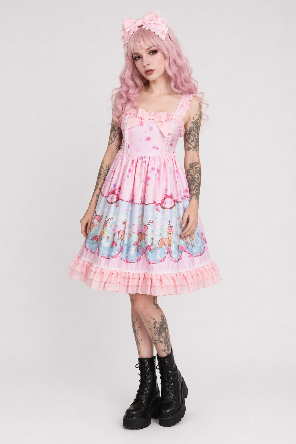 Pastel Baby Deer Lolita Dress for a Kawaii Princess Look Pink