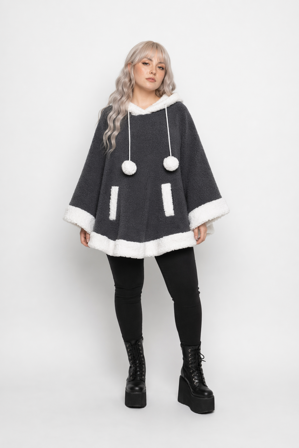 Cozy Kawaii Poncho in Assorted Colors for Daily Snuggles Dark Grey