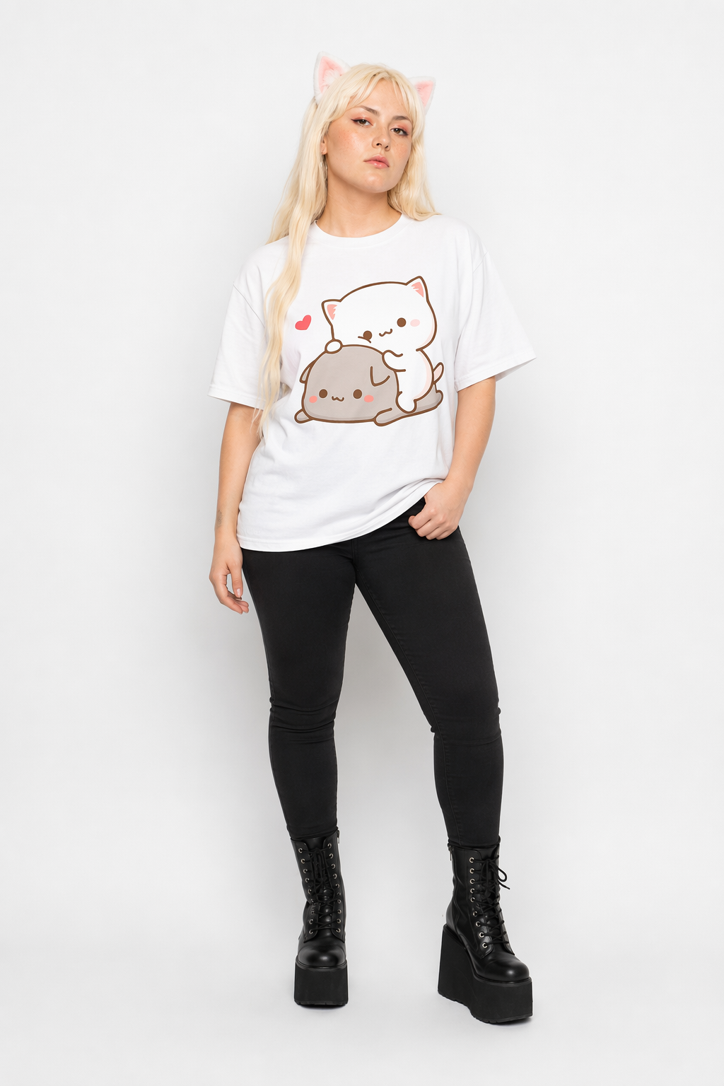Adorable Peach & Goma T-Shirts for Cute Adventures white
