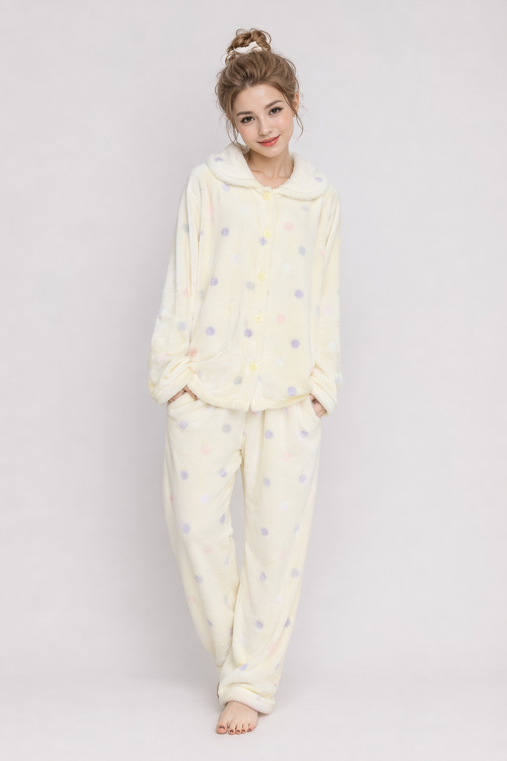 Adorable Fuzzy Pajama Sets for a Cozy Kawaii Look Yellow Polkadot