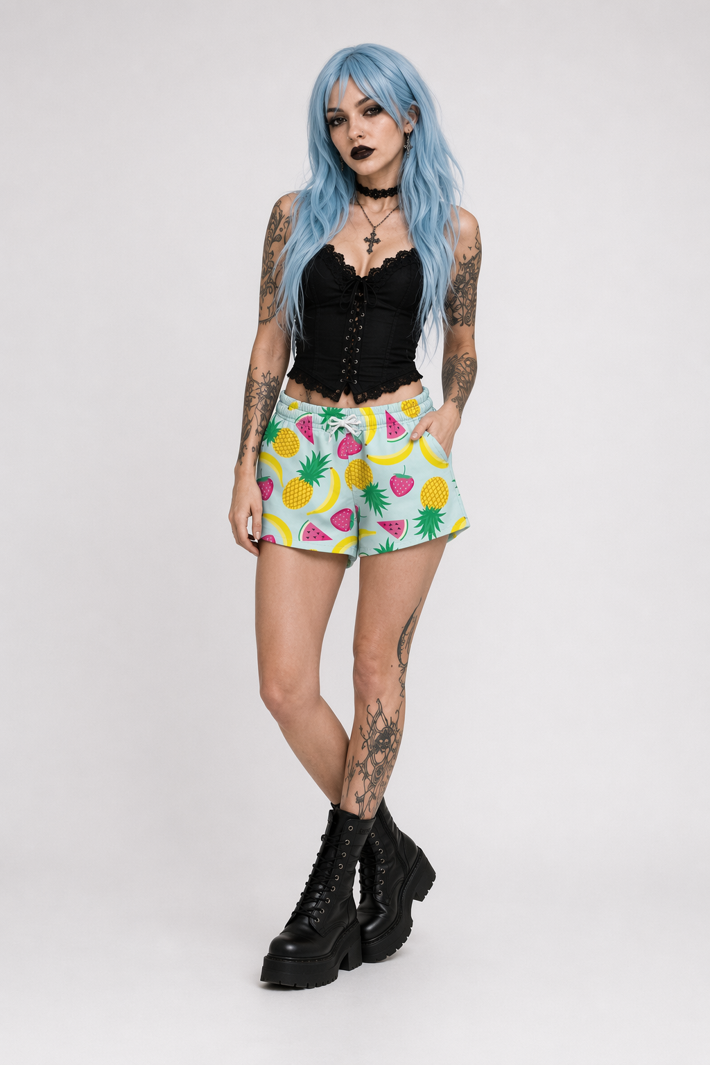 Blue Tropical Fruit Shorts for Summer Fun and Activities S