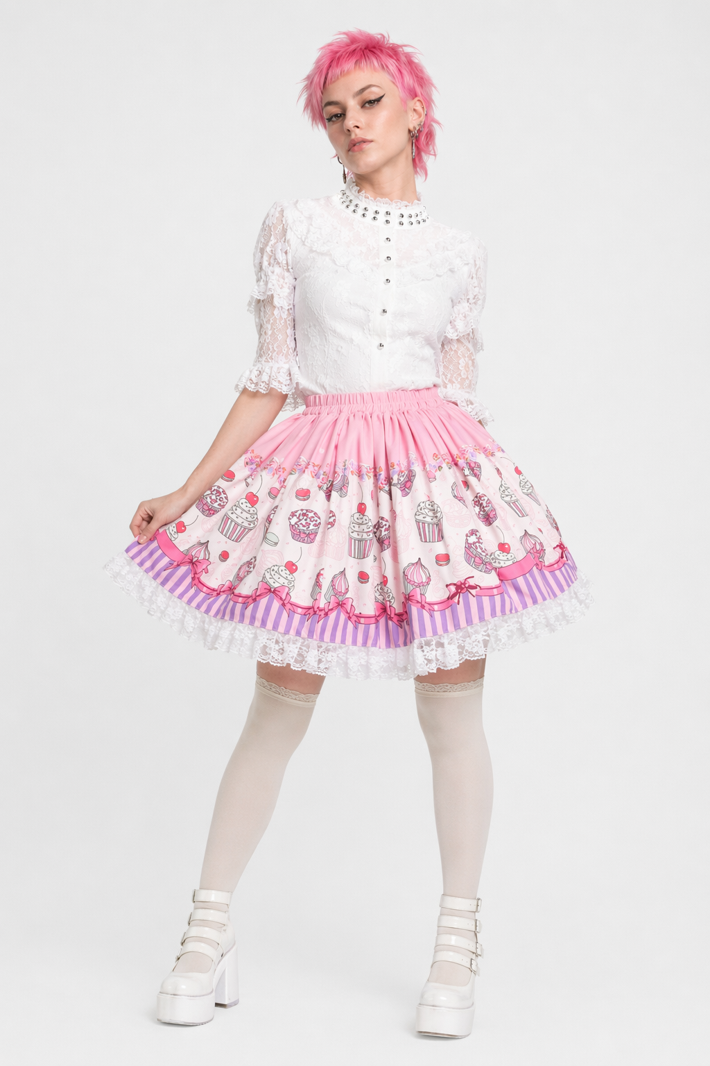 Sweet Cupcake Lolita Skirt with Ruffle and Lace Details XL