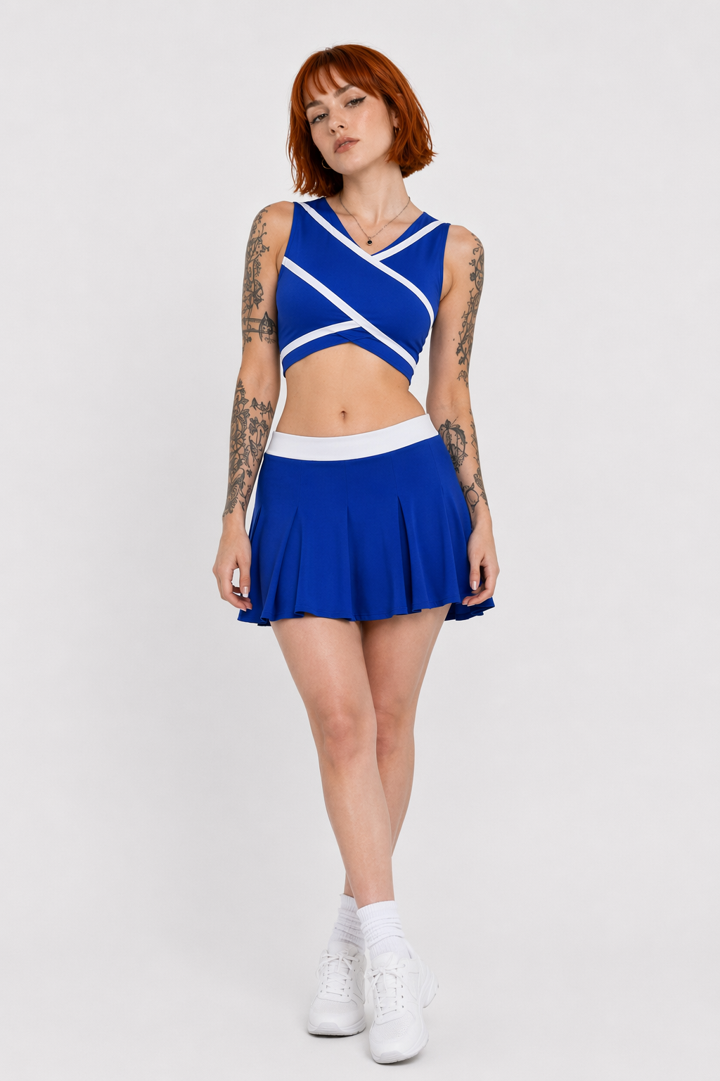 Cute Cheerleader Outfit with Belly Shirt and Matching Skirt Royal Blue
