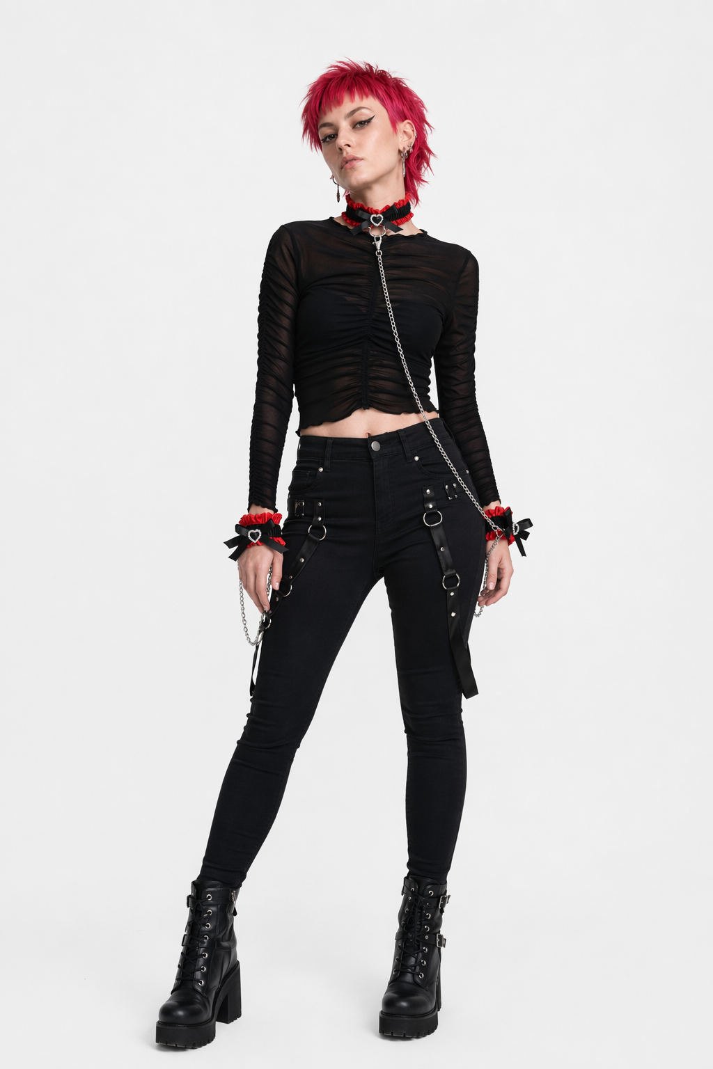 Luxurious Red and Black Rhinestone Collar Set with Handcuffs Default Title