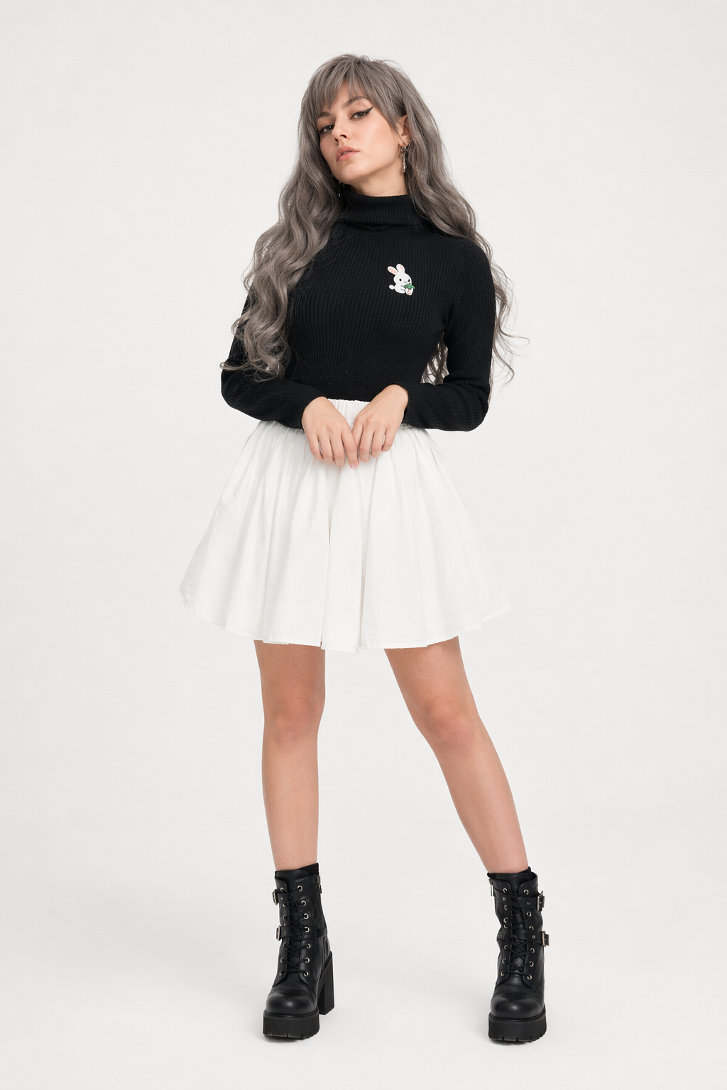Cozy Baby Strawberry Bunny Turtleneck Sweater Black