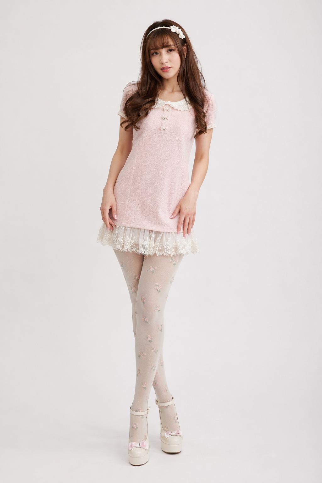Rose Bud and Floral Embellished Nylon Leggings White