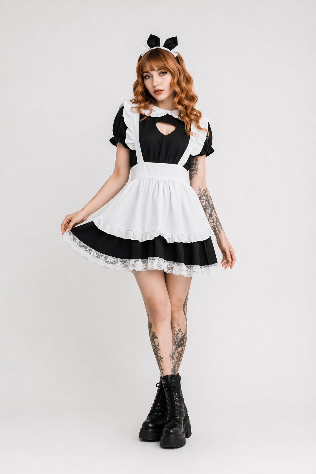 Kawaii Maid Cosplay Dress with Size Chart and Adorable Neko Twist M