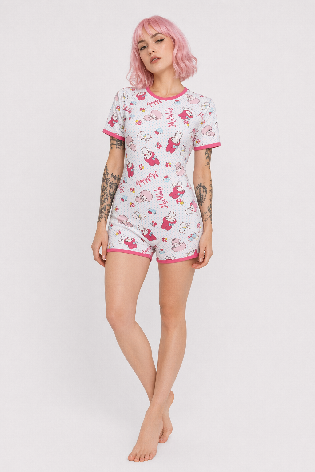 Pink My Melody Bunny Adult Onesie with Snap Crotch for Cozy Lounging L