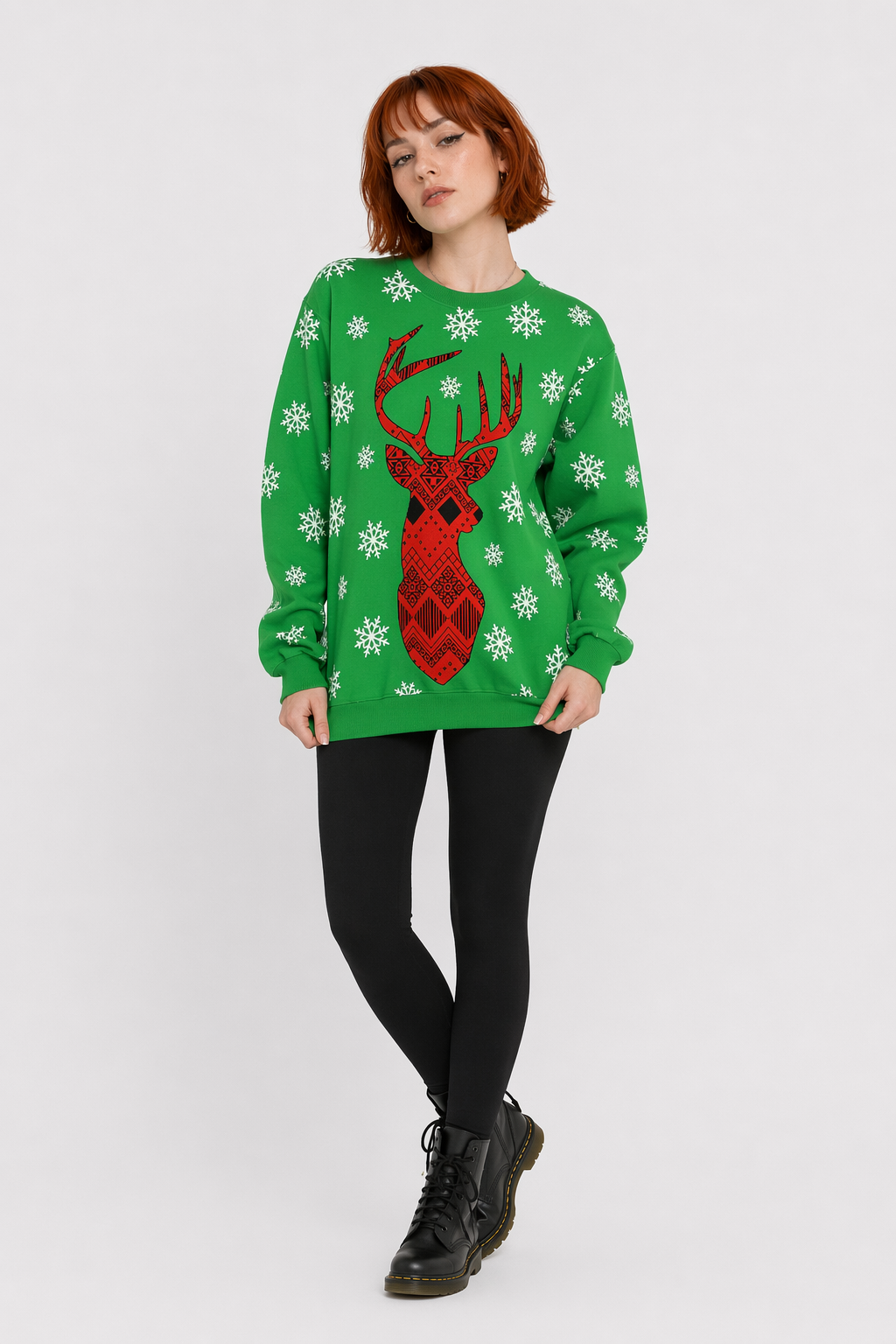 Cozy Christmas Crewneck Sweaters for Holiday Cheer Green Reindeer