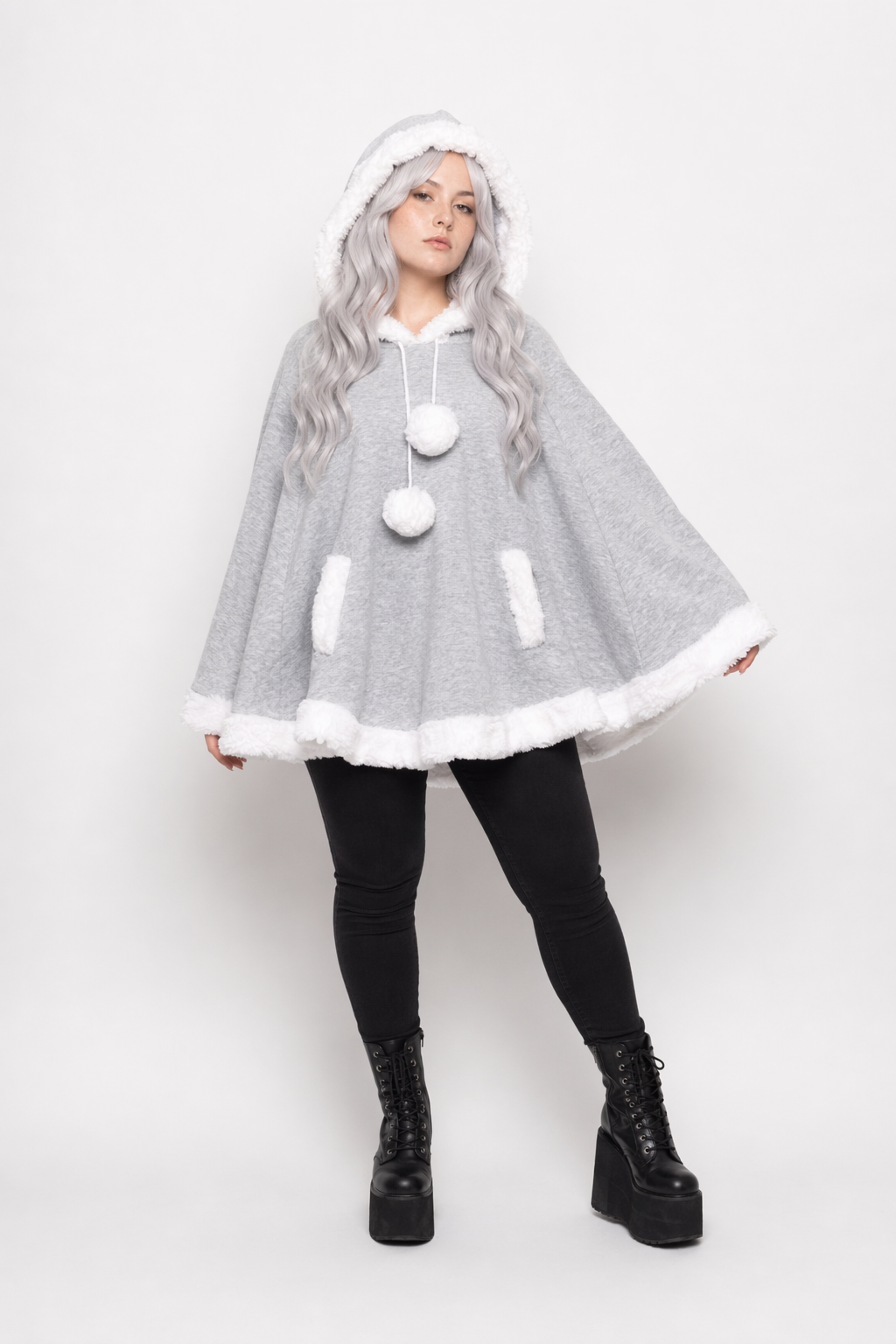 Cozy Kawaii Poncho in Assorted Colors for Daily Snuggles Gray