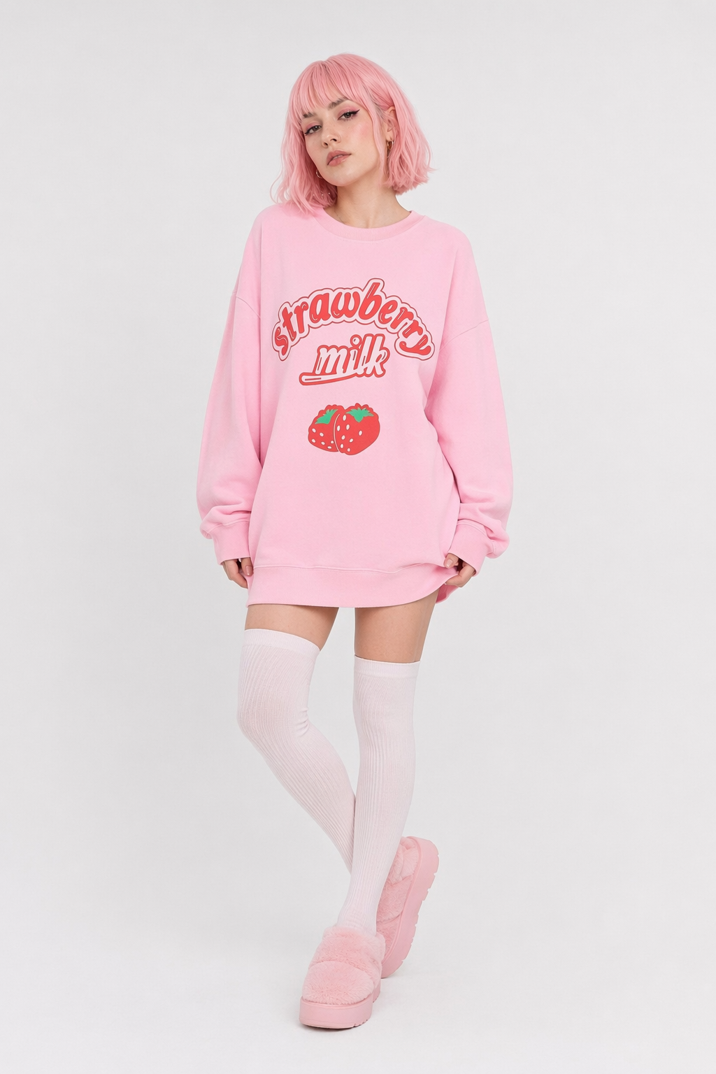 Strawberry Milk Inspired Long Sleeve Cozy Sweater S