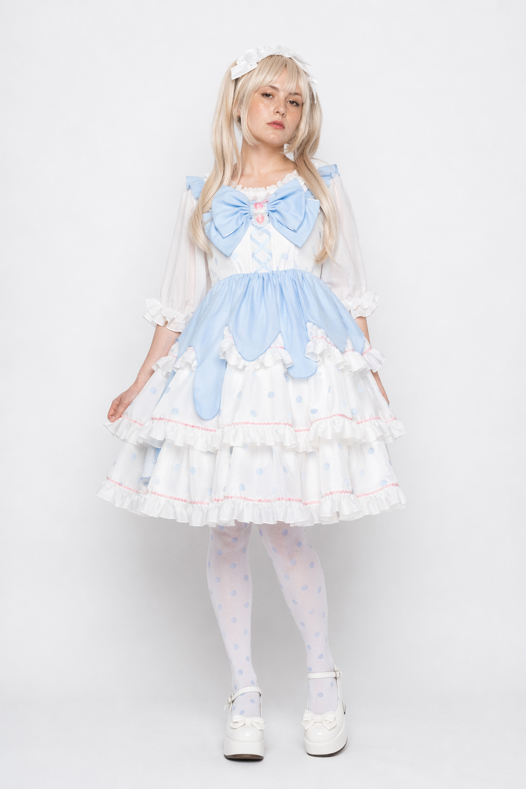 Sweet Pastel Blue Polkadot Lolita Dress with Luxurious Details XL