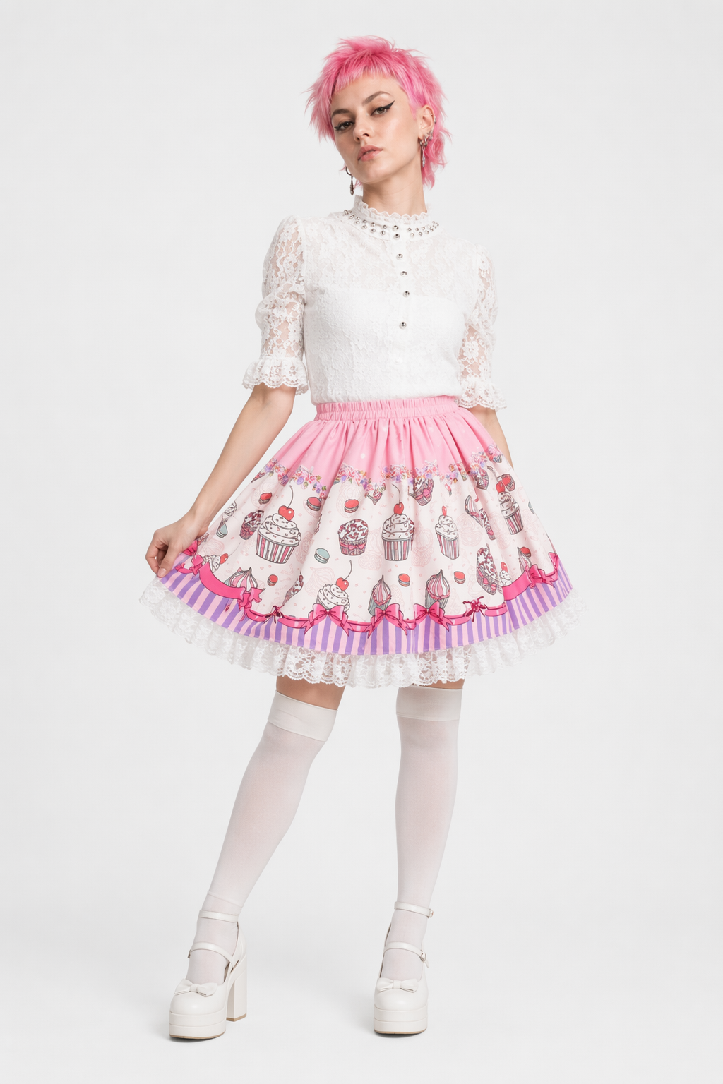 Sweet Cupcake Lolita Skirt with Ruffle and Lace Details L