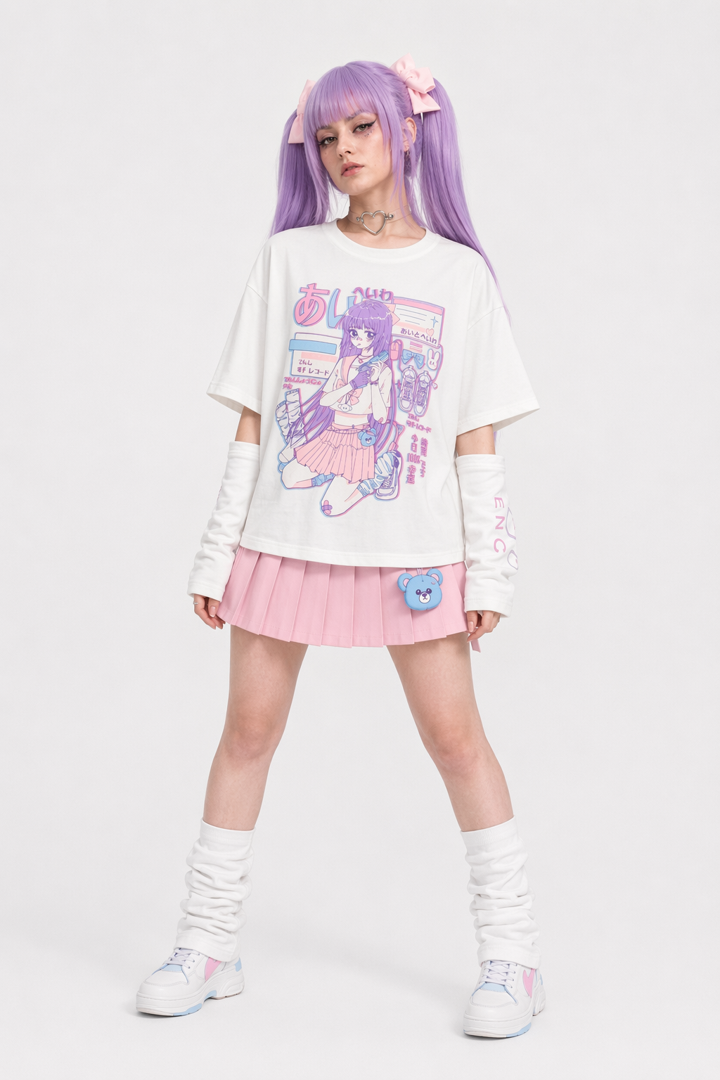 Pastel Goth Oversized E-Girl Crop Top with Stunning Artistic Details White
