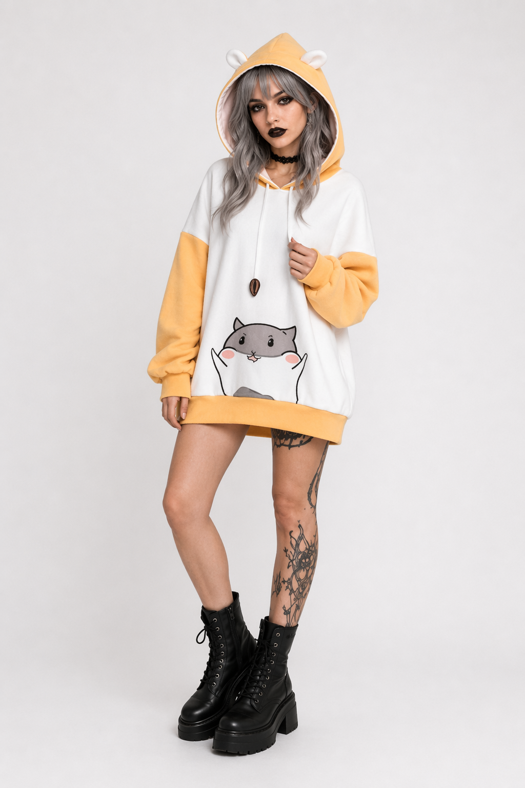 Cat-Eared Hamster Hoodie with Sunflower Seeds for Kawaii Fashion Orange