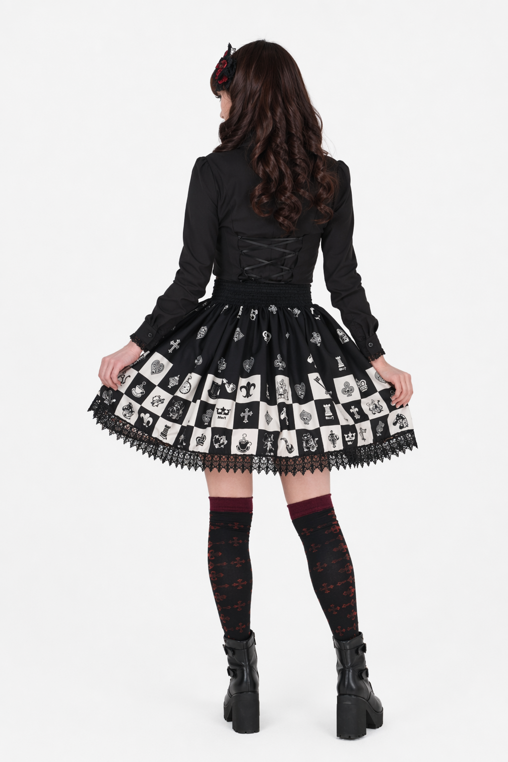 Monochrome Checkerboard Lolita Skirt Inspired by Blackjack and Chess XXL