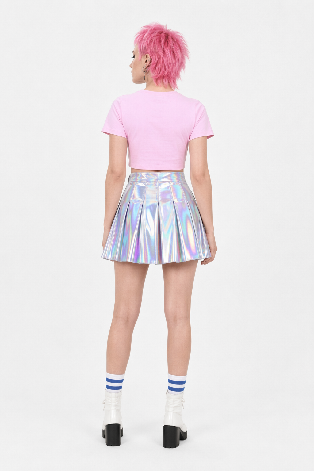Holographic Pleated Silver Mini Skirt for Trendy J-Fashion Lovers M