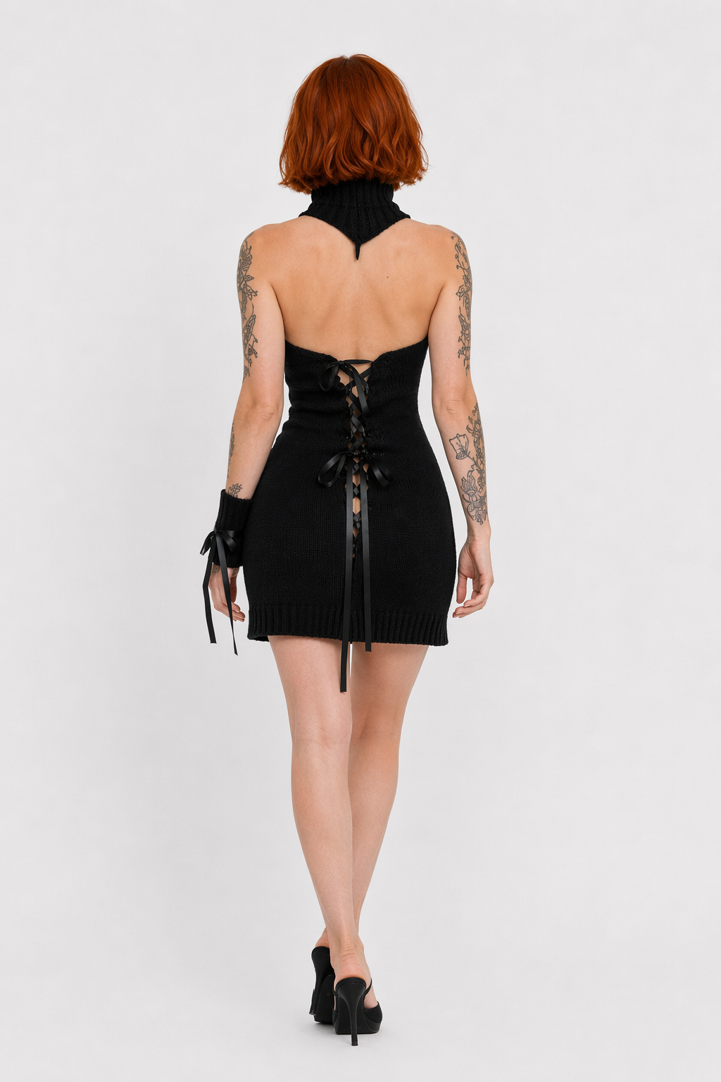 Virgin Killer Sweater Dress Black