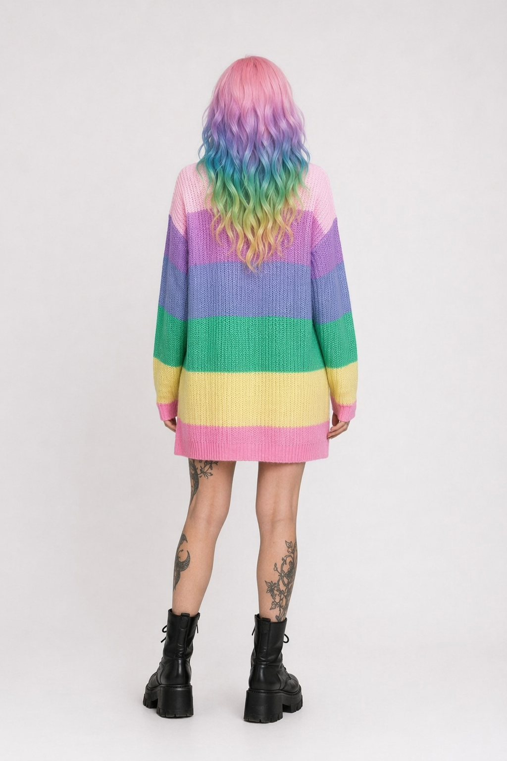 Cozy Long Sleeve Sweater Dress in Bright Rainbow Colors Org Instock Bright Rainbow Colors