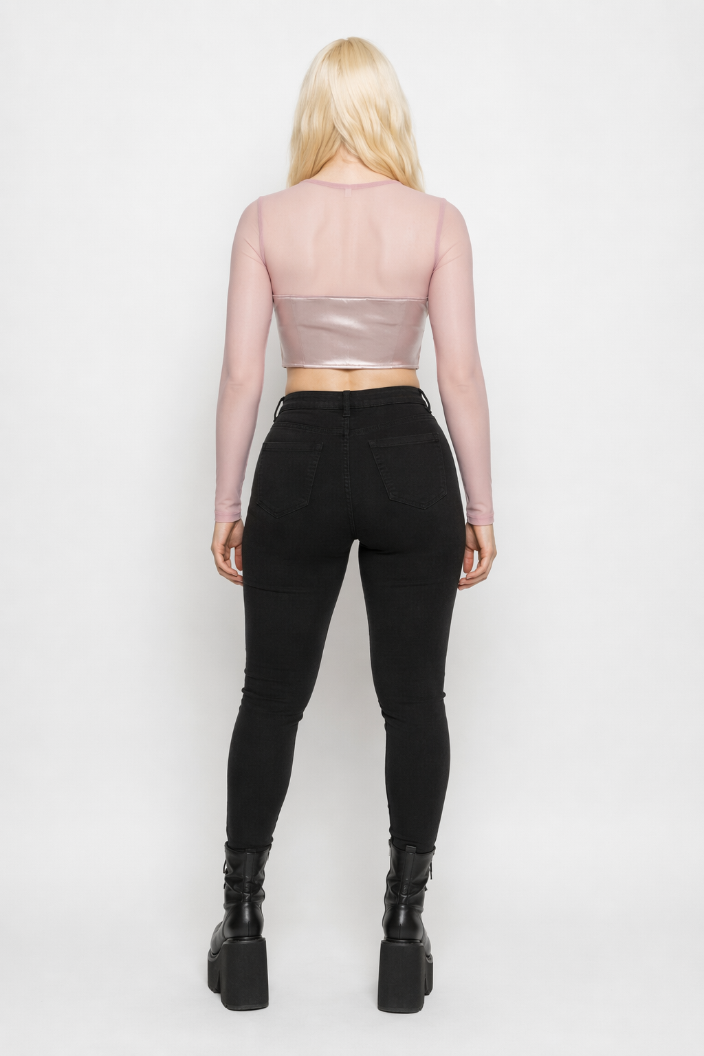 Long Sleeve Satin Bustier Crop Top for Angelcore and Fairycore Pink