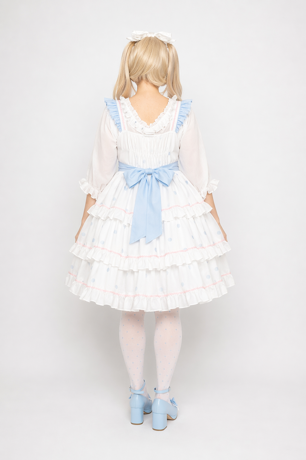 Sweet Pastel Blue Polkadot Lolita Dress with Luxurious Details XL