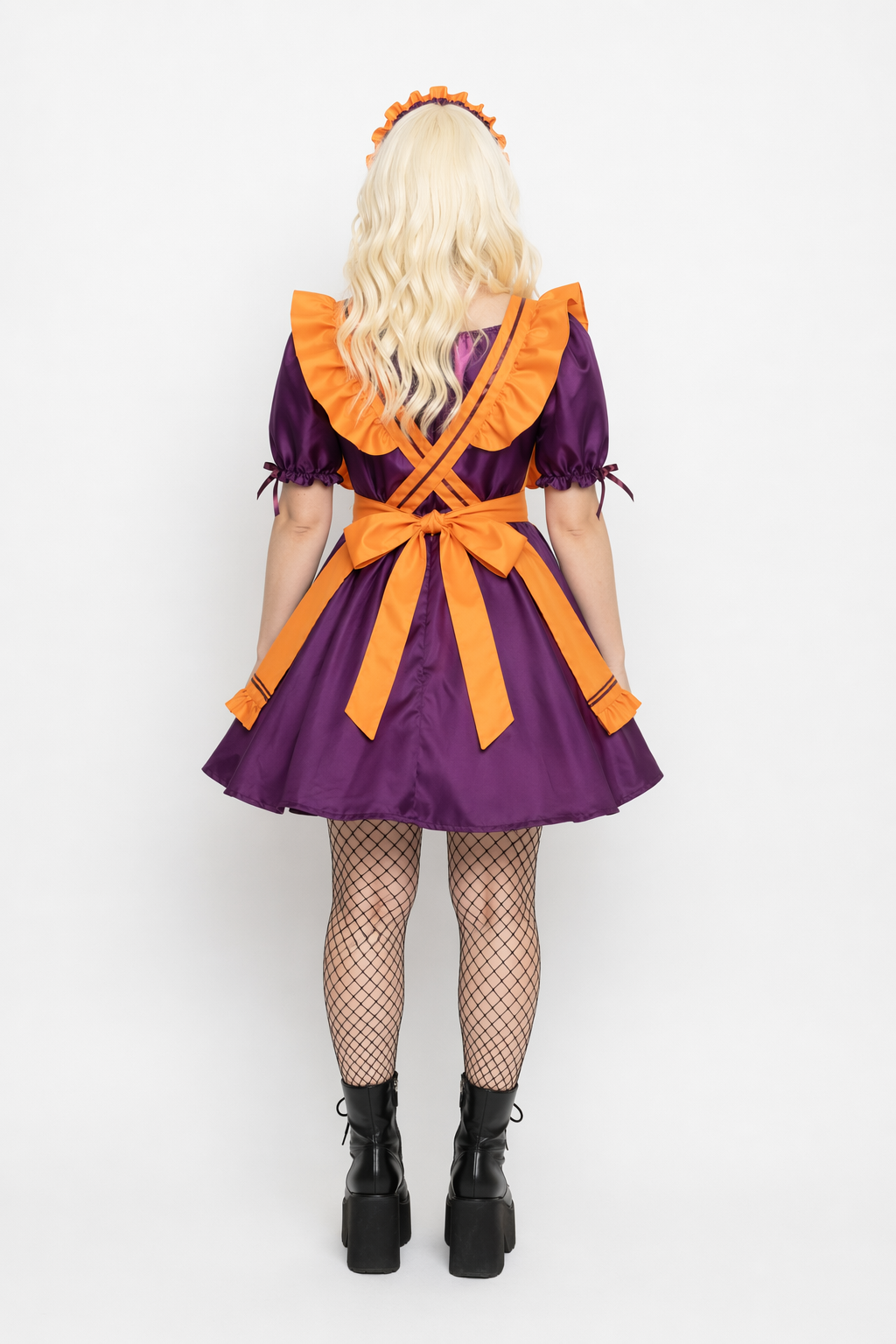 Black and Eggplant Purple Halloween Inspired Maid Lolita Dress 47cm Width XXXL