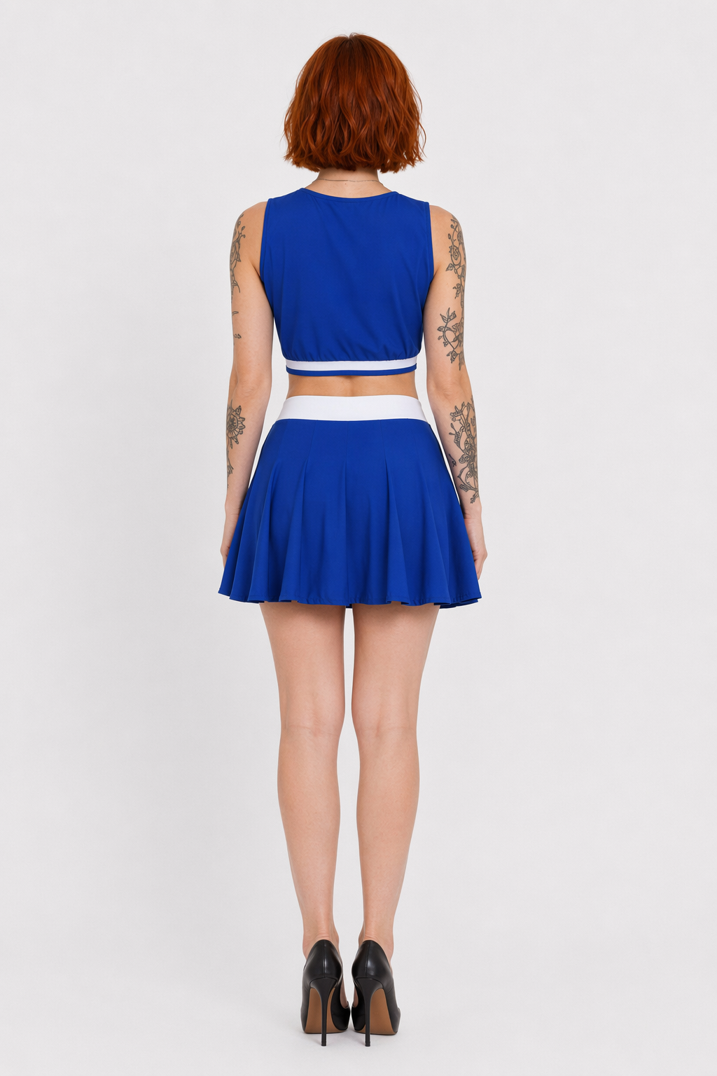 Cute Cheerleader Outfit with Belly Shirt and Matching Skirt Royal Blue