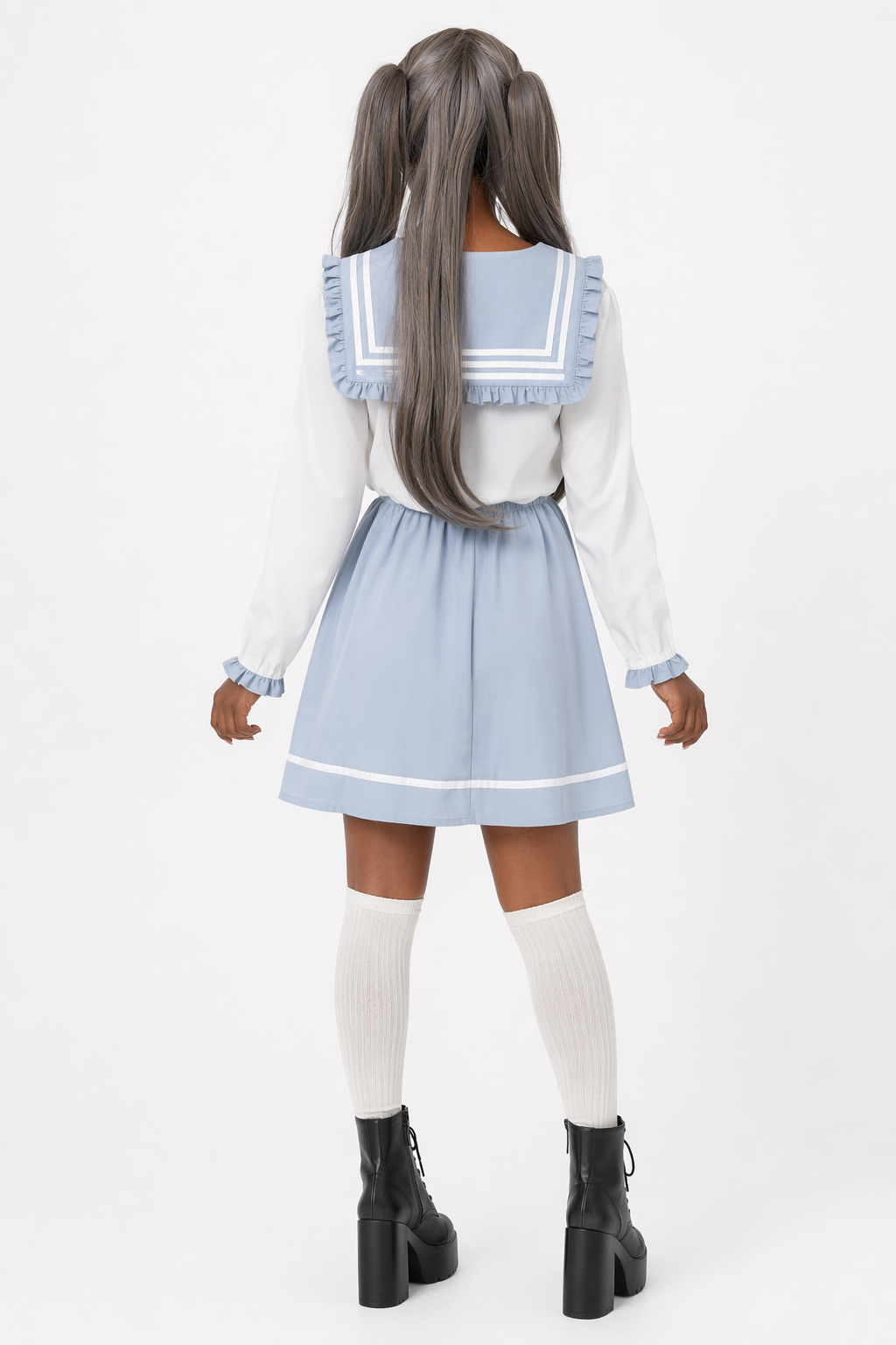 Japanese School Girl Dress with Sailor Collar and Flowing Skirt Default