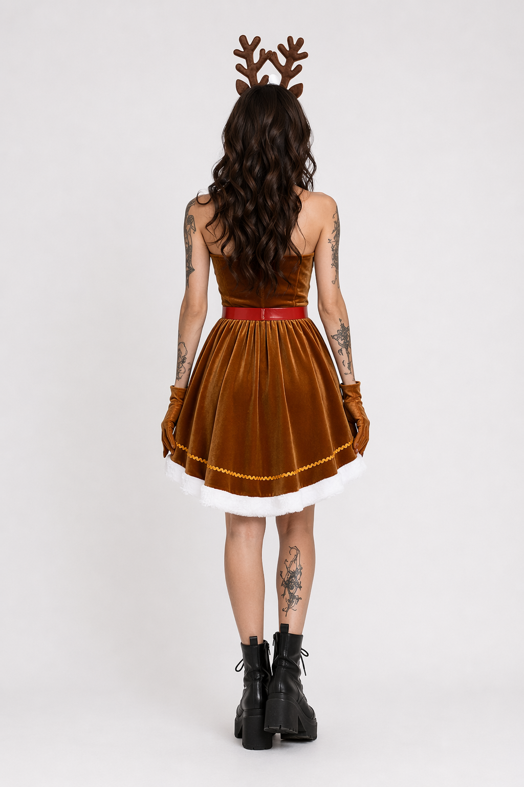 Soft Brown Reindeer-Inspired Holiday Dress and Cosplay Set Without Shawl