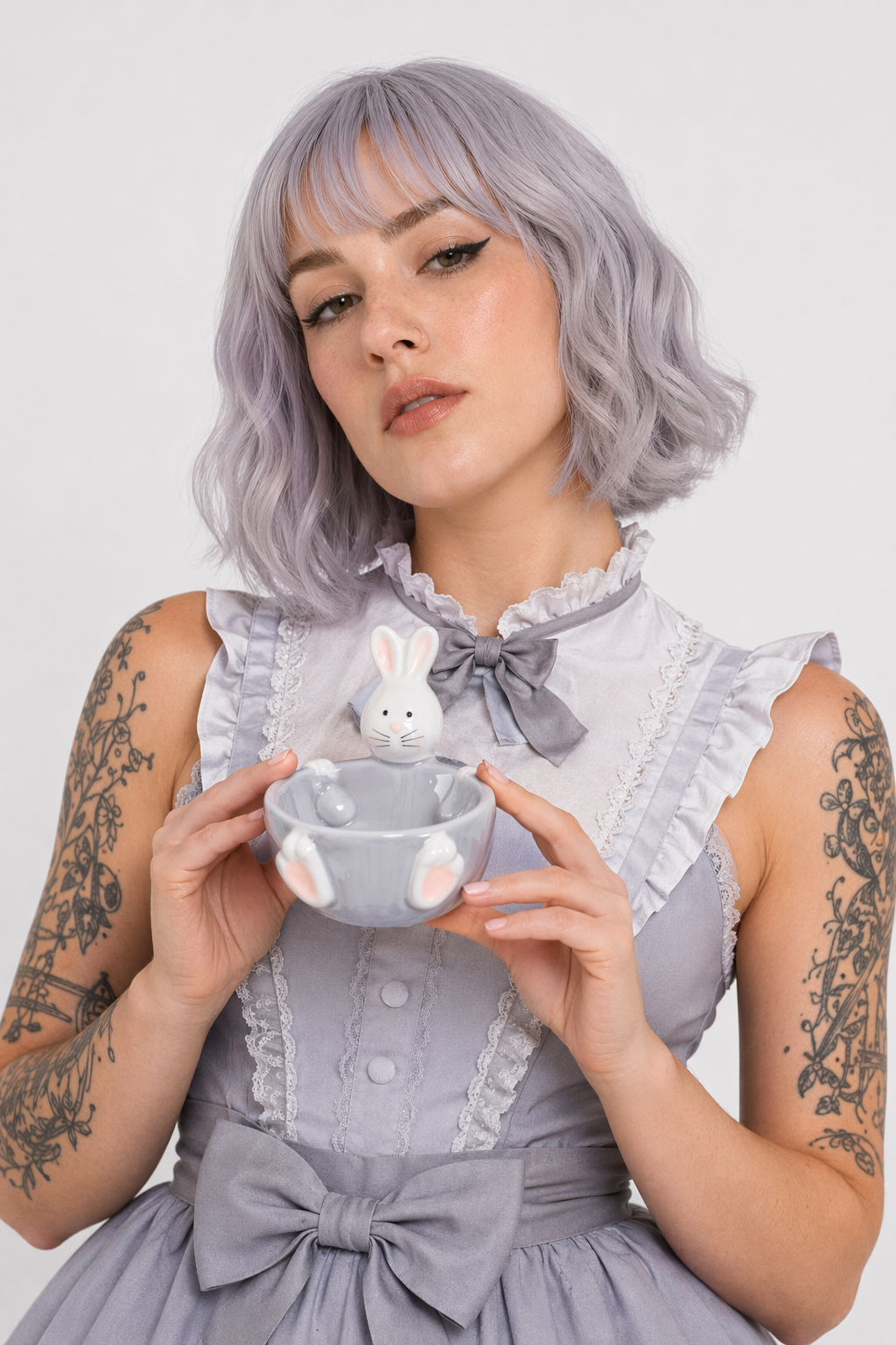 Bunny Sweet Tea Party Set for Whimsical Tea Celebrations Grey Bunny Bowl 7x5x6cm