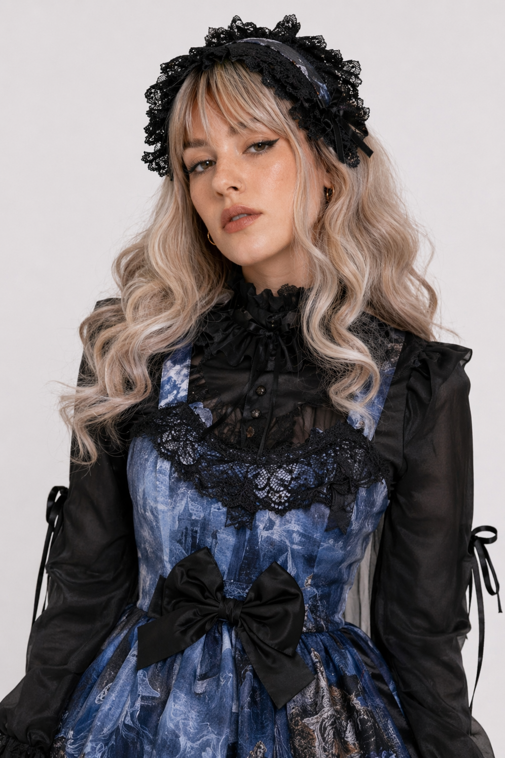 Gothic Lolita Medieval Themed Dress with Dark Victorian Influences Blue