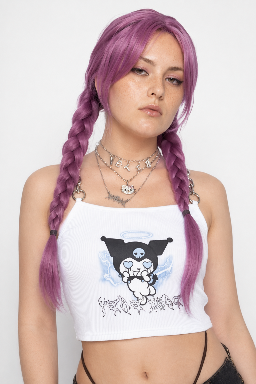Baby Kuromi Crop Top with Chain Straps for Edgy Little Ones M