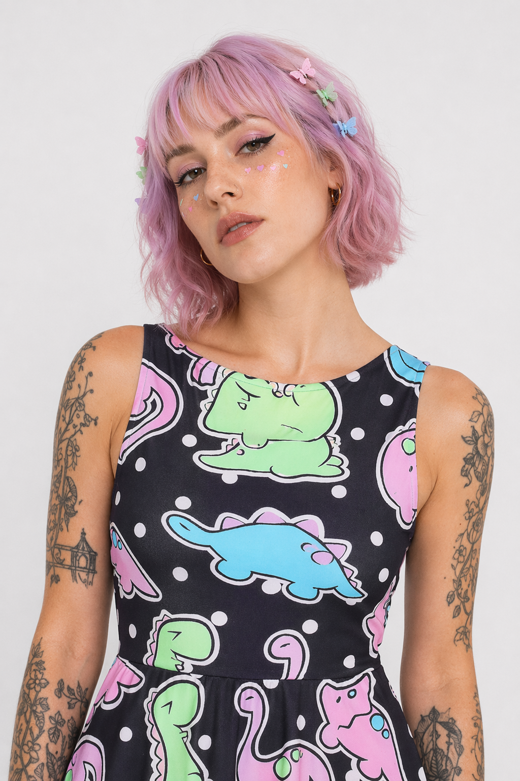 Kidcore Dinosaur Skater Dress in 3D Screen Print S
