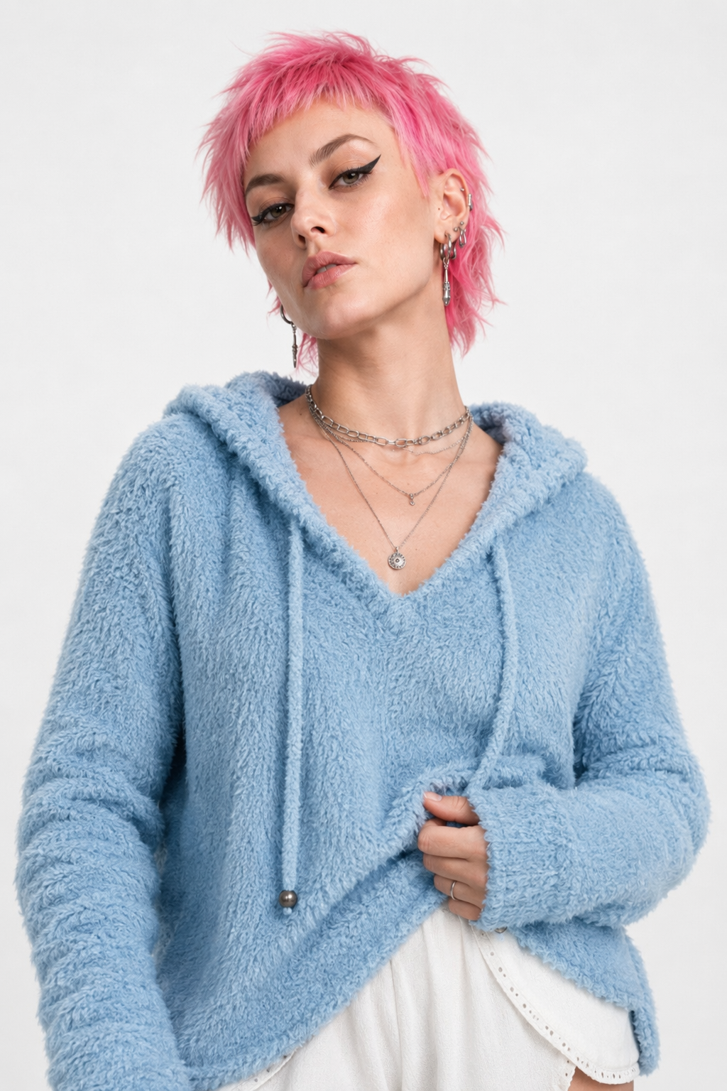Ultra-Soft Furry Hoodie for Cozy Comfort blue