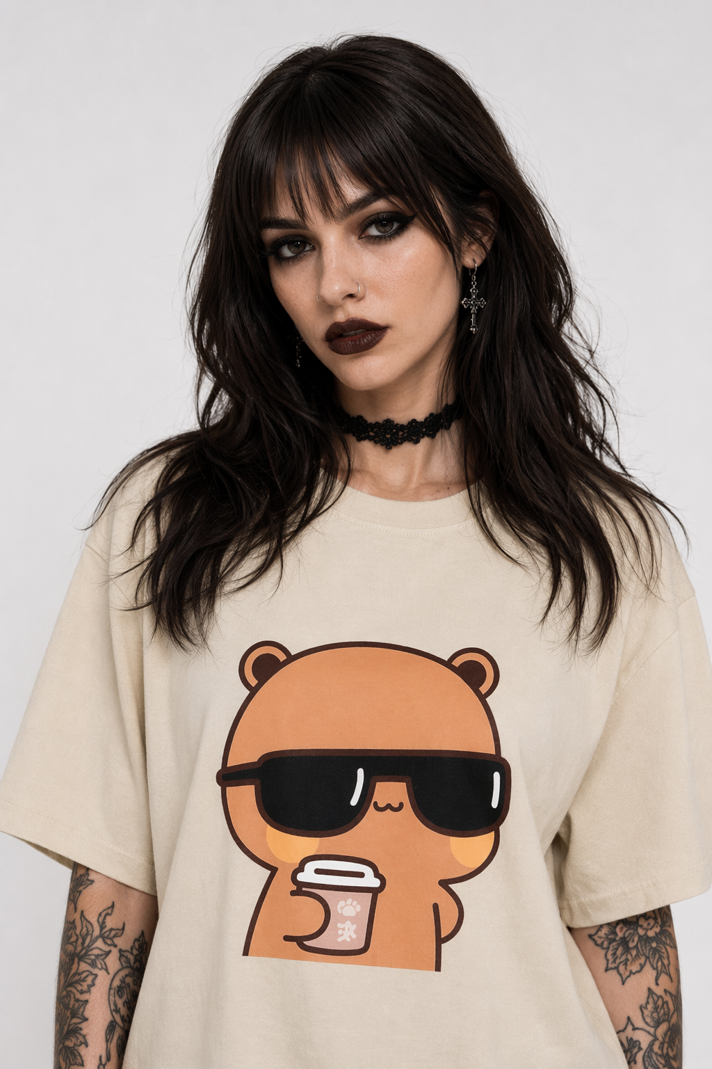 Cute Couple Dudu & Bubu Matching Shirts for Playful Couples 2400 Khaki
